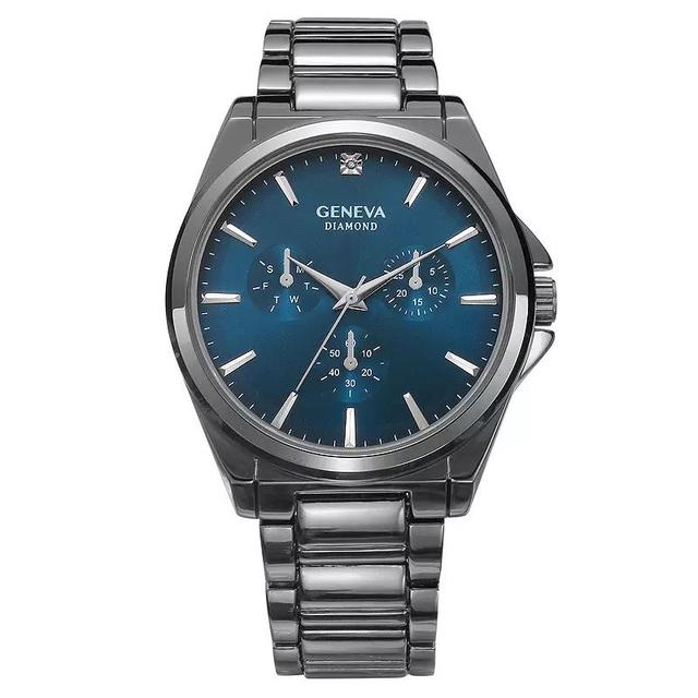 Geneva 43 mm Gunmetal Tone Diamond Accent Blue Dial Bracelet Watch, Mens Grey Product Image