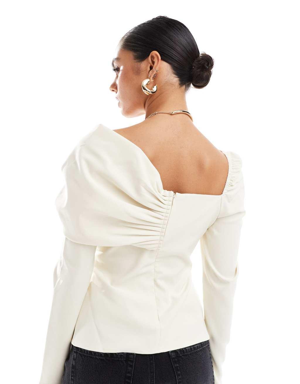 Pretty Lavish exaggerated bow top in cream Product Image