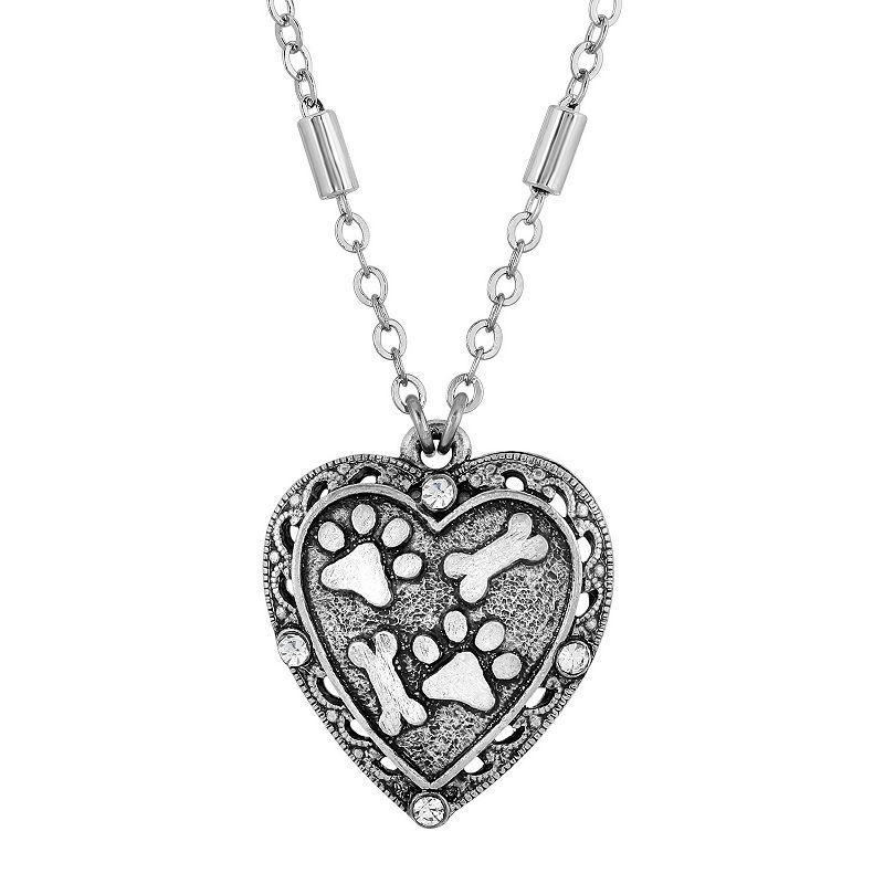 1928 Silver Tone Heart, Paw, & Bones Necklace, Womens Product Image