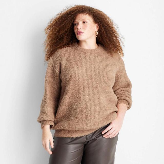 Womens Crewneck Relaxed Teddy Sweater - Future Collective Tan 3X Product Image