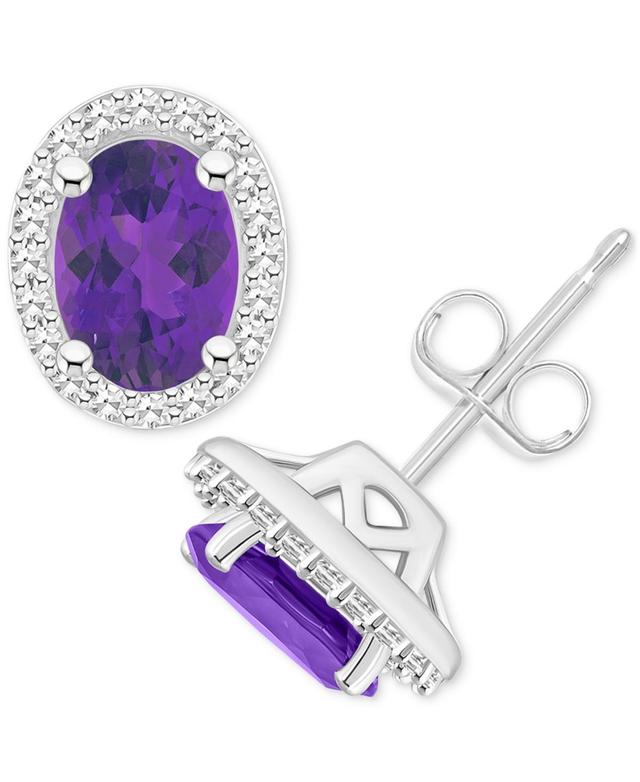 Amethyst (1-5/8 ct. t.w.) & Diamond (1/5 ct. t.w.) Halo Stud Earrings in Sterling Silver (Also in Citrine, Garnet & Blue Topaz) - Peridot Product Image