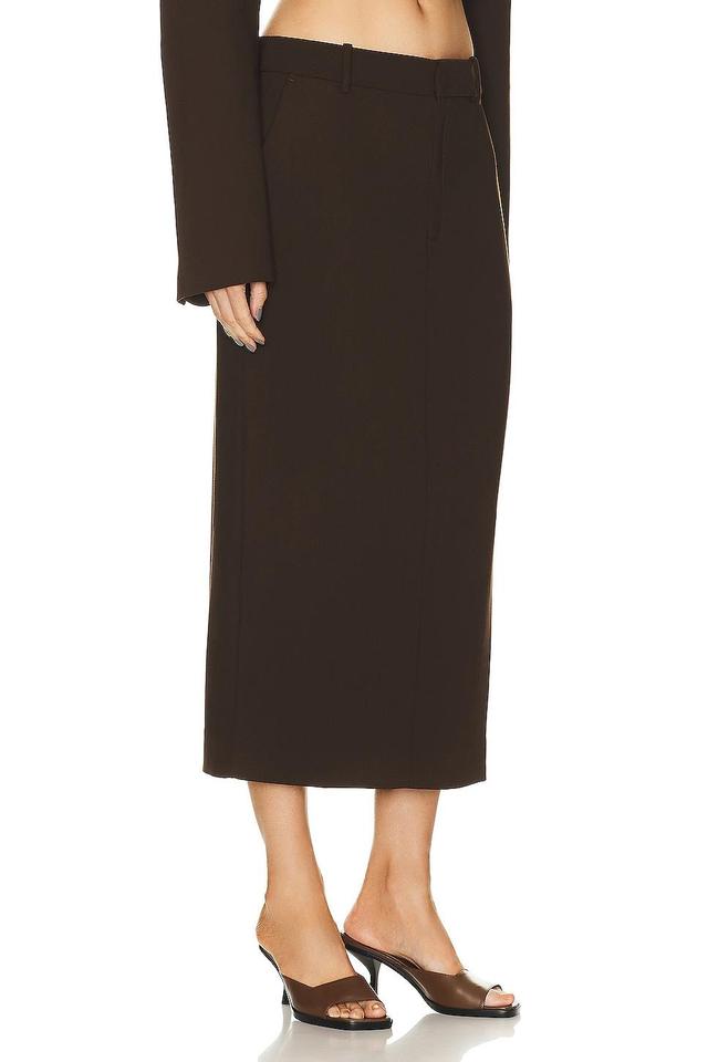 GRLFRND The Trouser Midi Skirt in Brown. Product Image