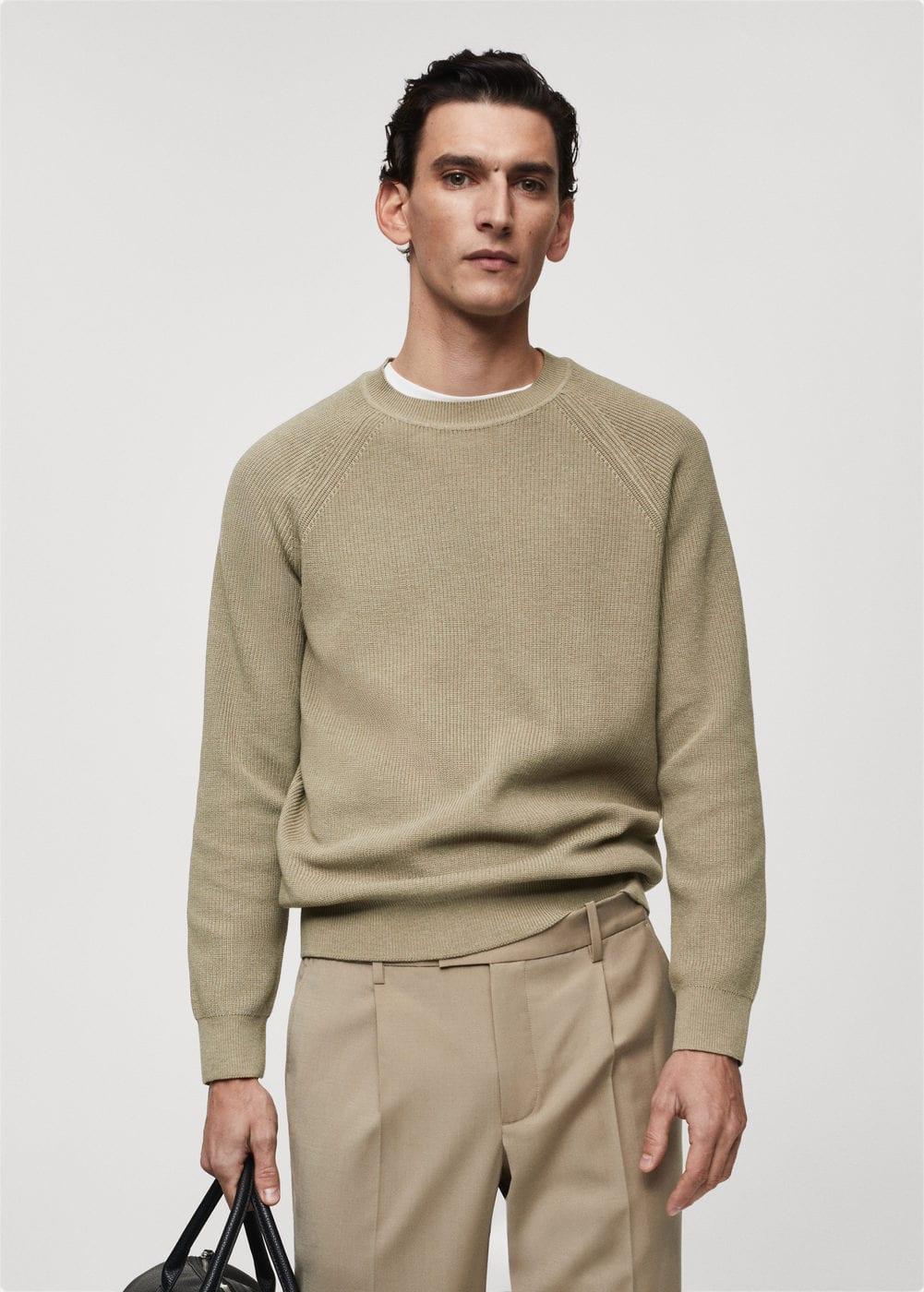 MANGO MAN - Ribbed round-neck sweater khakiMen Product Image