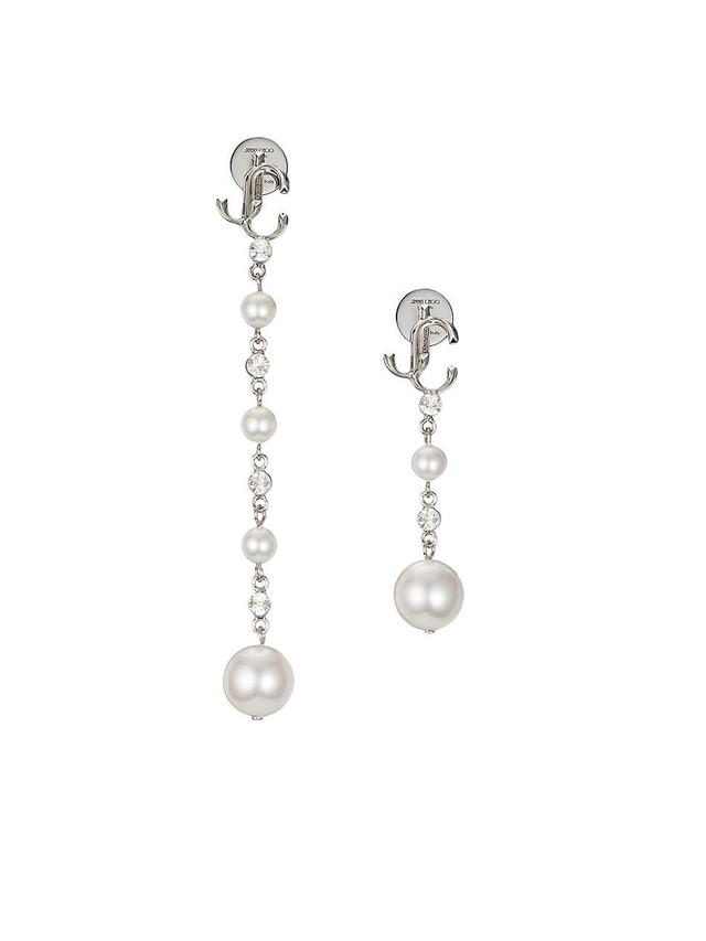 Womens Silvertone, Crystal & Faux Pearl Mismatched Drop Earrings Product Image