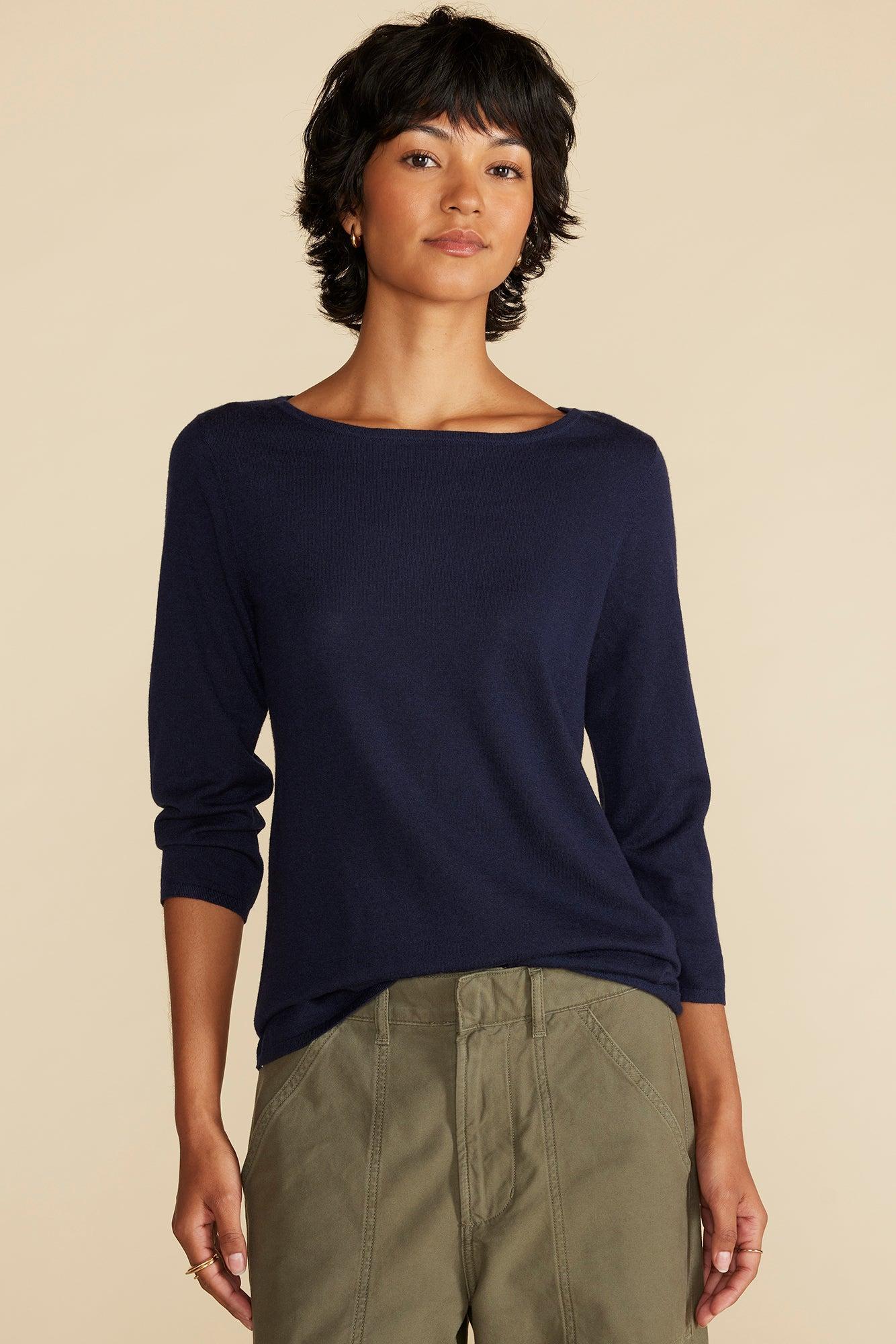 Fran Boatneck Cashmere Sweater - Navy Blue Product Image