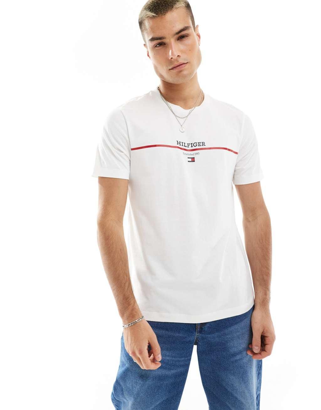 Tommy Hilfiger Stripe Logo T-Shirt in White Product Image