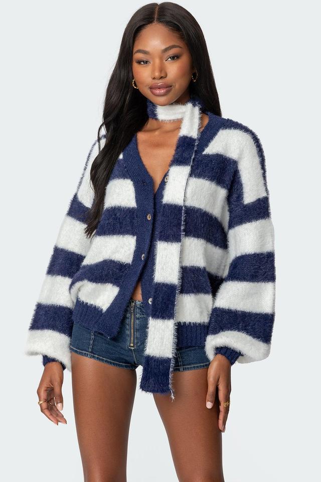 Striped Two Piece Knit Scarf Cardigan Product Image