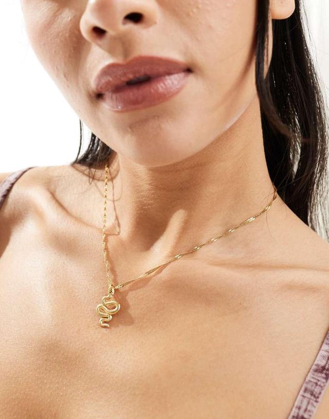 ASOS DESIGN waterproof stainless steel necklace in snake design in gold tone Product Image