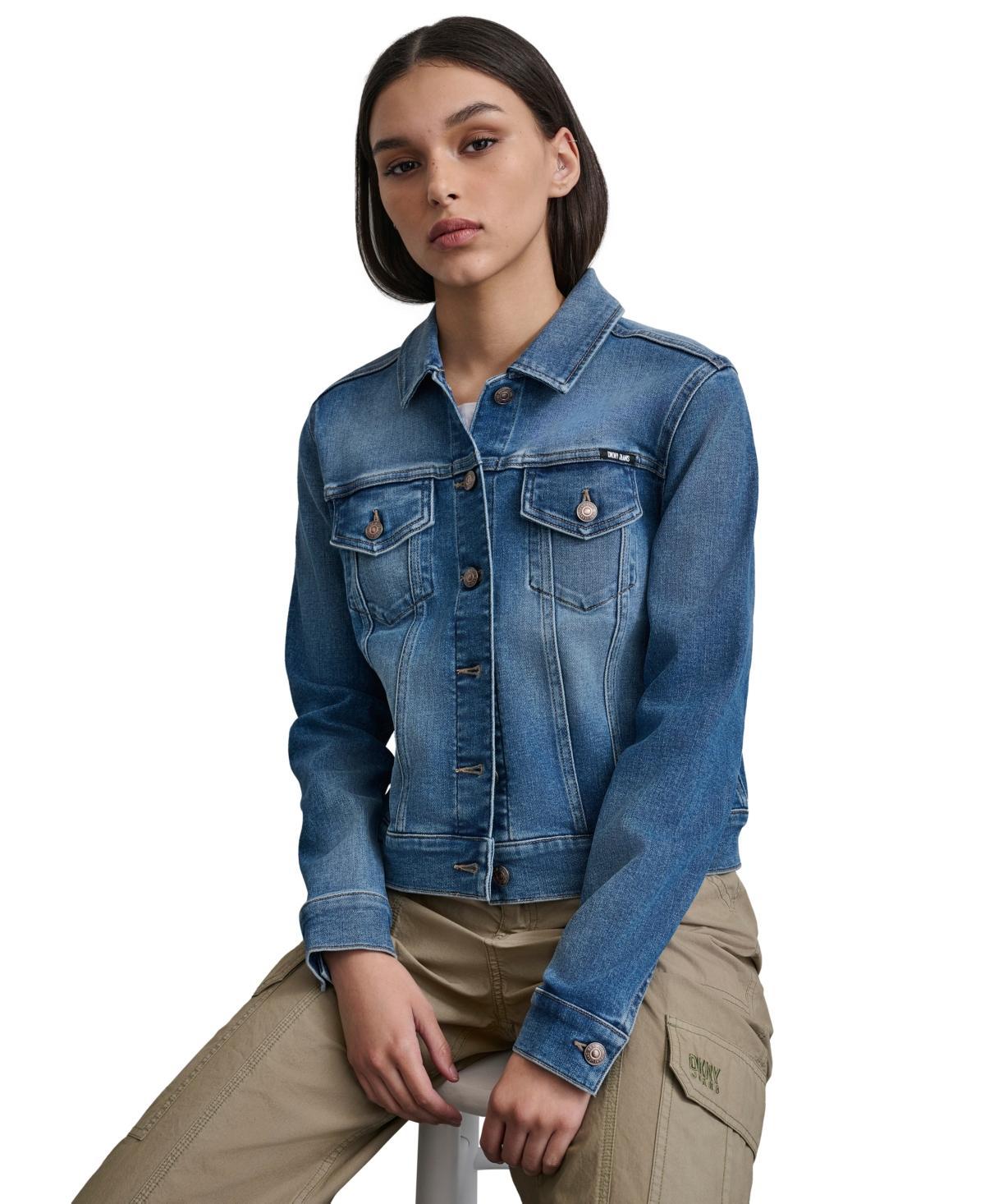 Dkny Jeans Womens Button-Down Denim Trucker Jacket Product Image