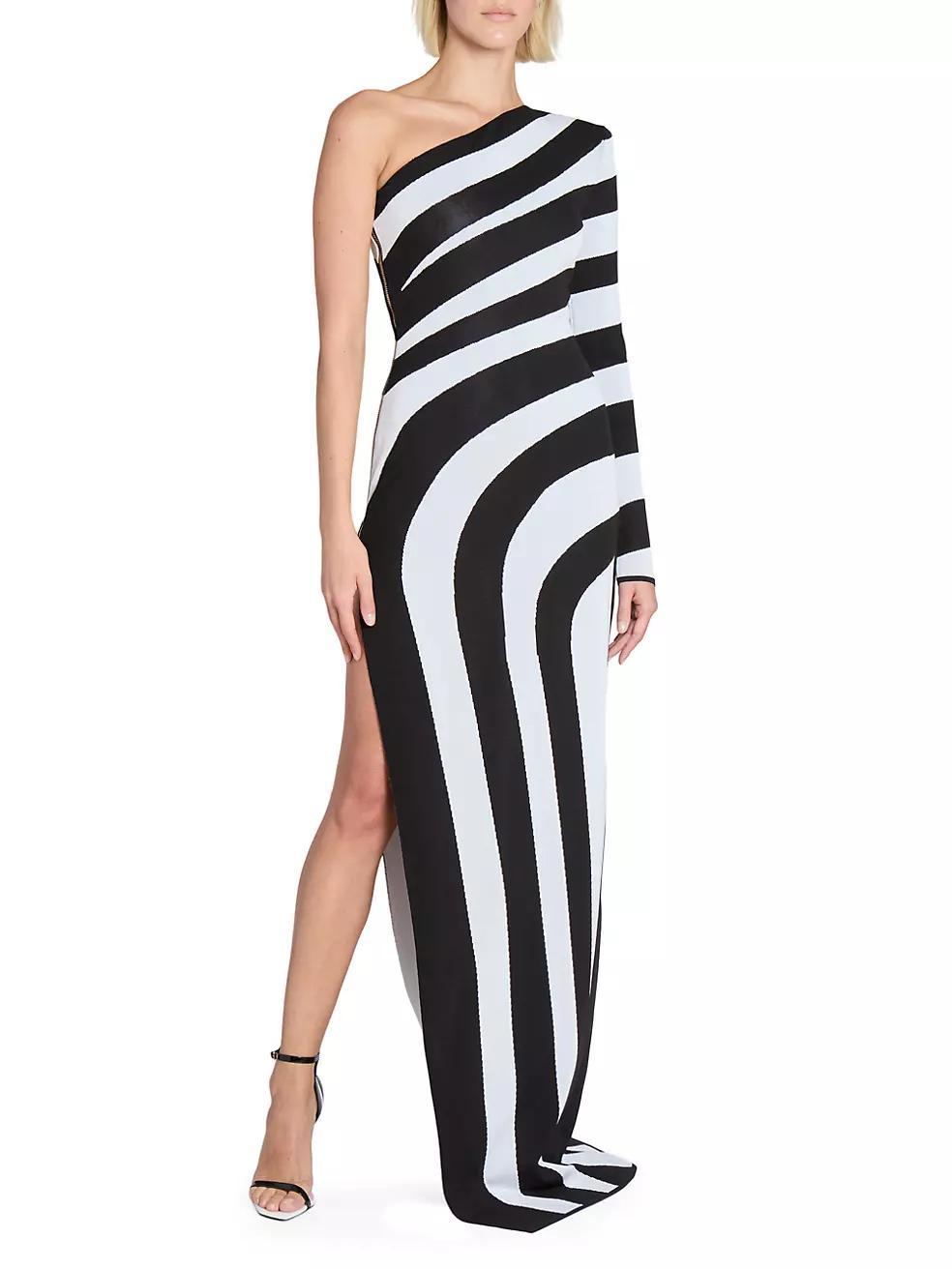 Striped One-Shoulder Gown Product Image