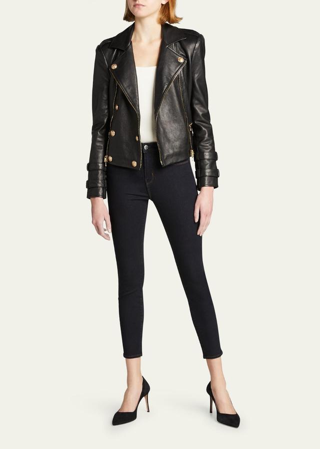 Womens Billie Belted Leather Jacket Product Image
