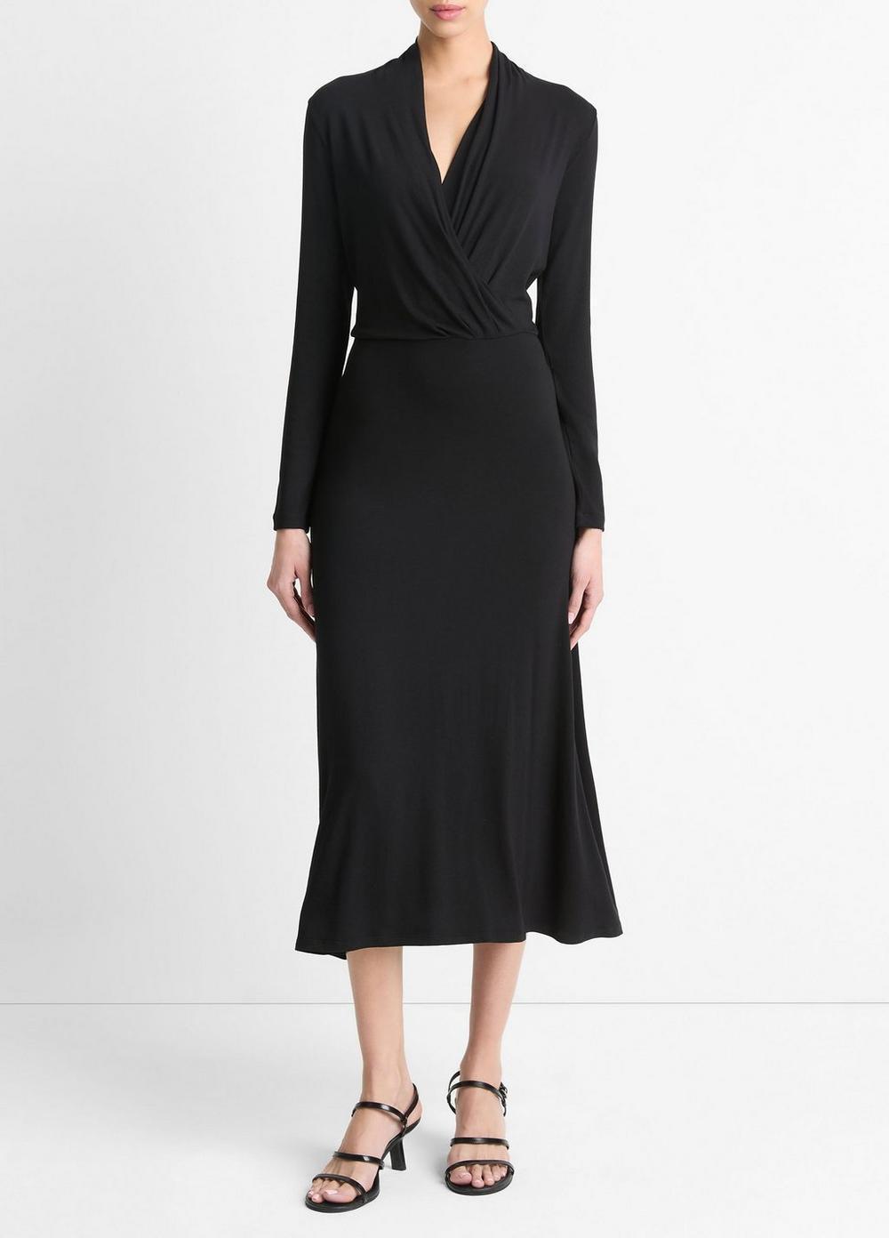 Womens Long-Sleeve Crossover Dress, Black, Size L Vince Product Image