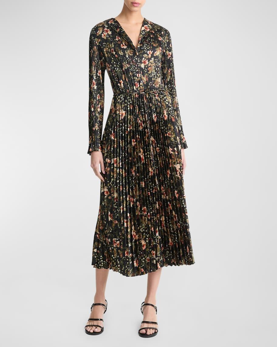 Orchid Vine Long-Sleeve Pleated Midi Dress Product Image