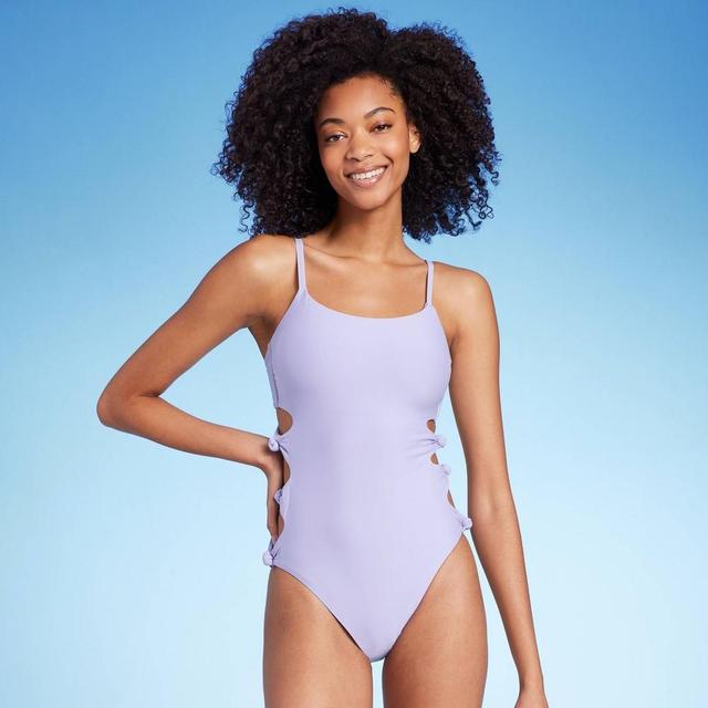 Womens Cut Out Knotted One Piece Swimsuit - Shade & Shore Purple Product Image