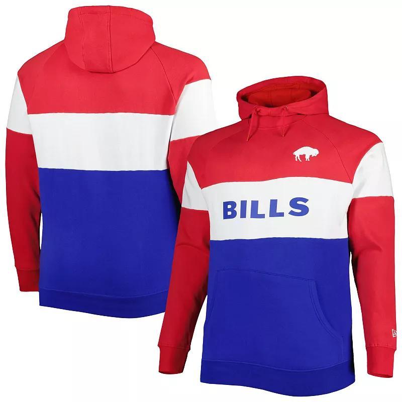 Men's New Era Royal Buffalo Bills Big & Tall Throwback Colorblock Raglan Pullover Hoodie Product Image