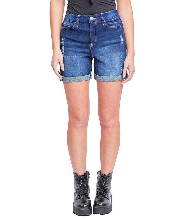 YMI Jeanswear High Rise Cuffed Hem Denim Shorts Product Image