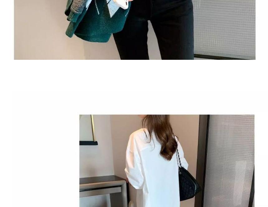 Drop Shoulder Lapel Collar Plain Oversized Shirt Product Image