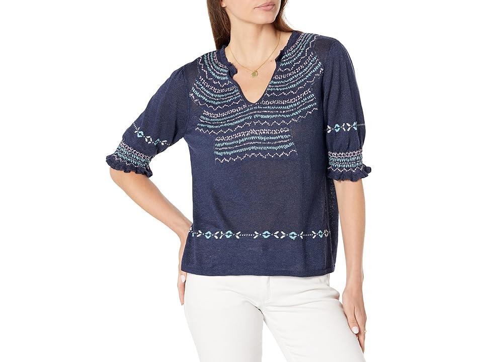 NIC+ZOE Petite Intarsia Stitches Sweater (Indigo Multi) Women's Clothing Product Image