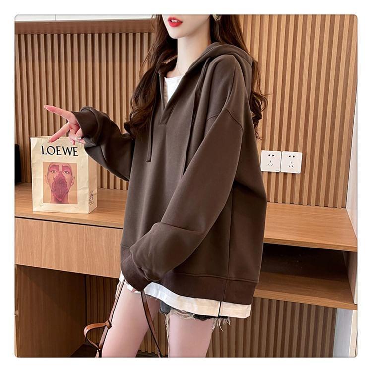 Mock Two-Piece Two Tone Oversized Hoodie Product Image