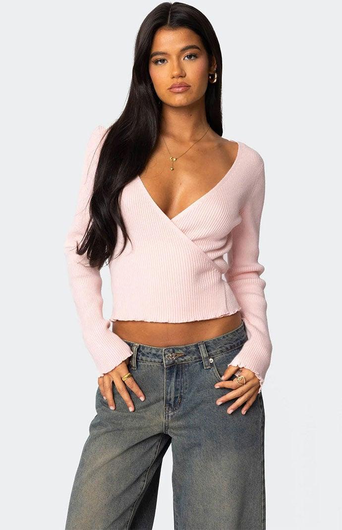 Edikted Womens Paden Ribbed Knit Wrap Top Product Image