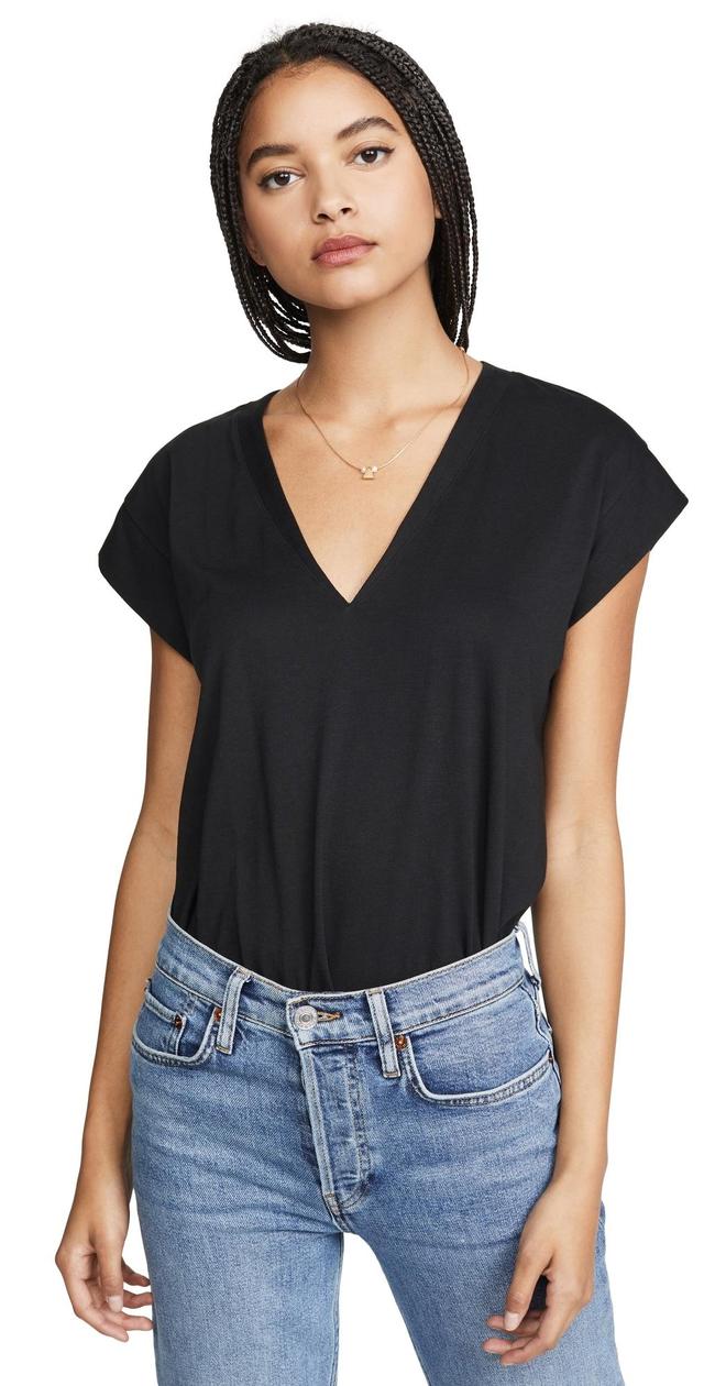 FRAME Le Mid Rise V Neck Tee Noir XL Product Image