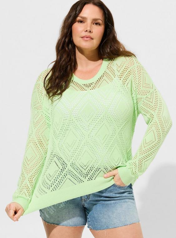 Pointelle Pullover Long Sleeve Sweater Product Image