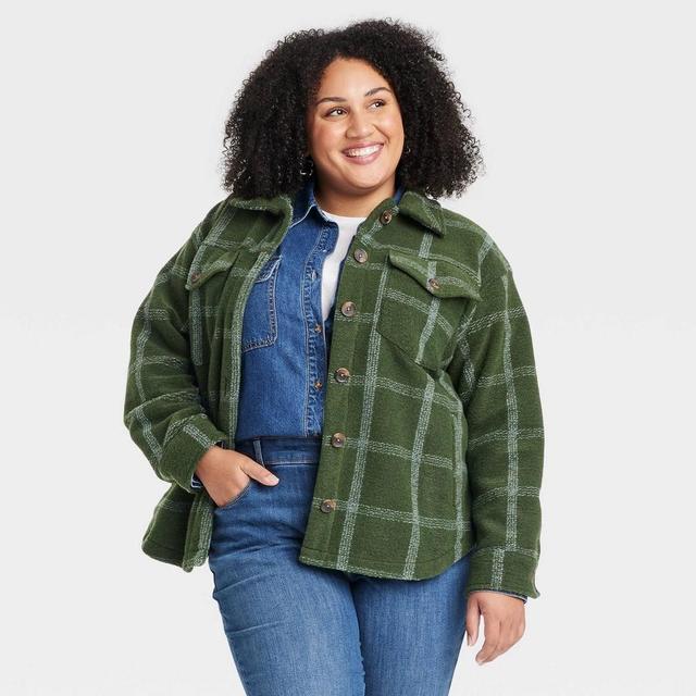 Womens Front Button-Down Shacket - Ava & Viv Plaid 4X Product Image