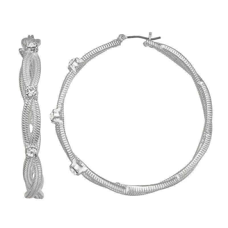 Nine West Silver Tone Braided Hoop Earrings, Womens, Clear Product Image