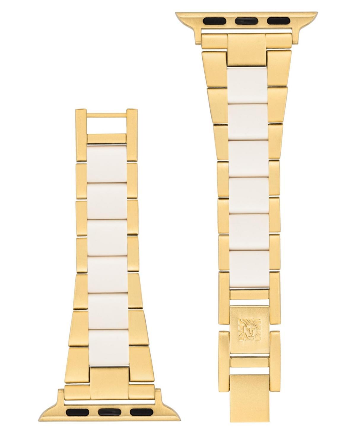 Anne Klein Womens Gold-Tone and White Tide Plastic Bracelet Compatible with 42/44/45/Ultra/Ultra 2 Apple Watch - White Product Image