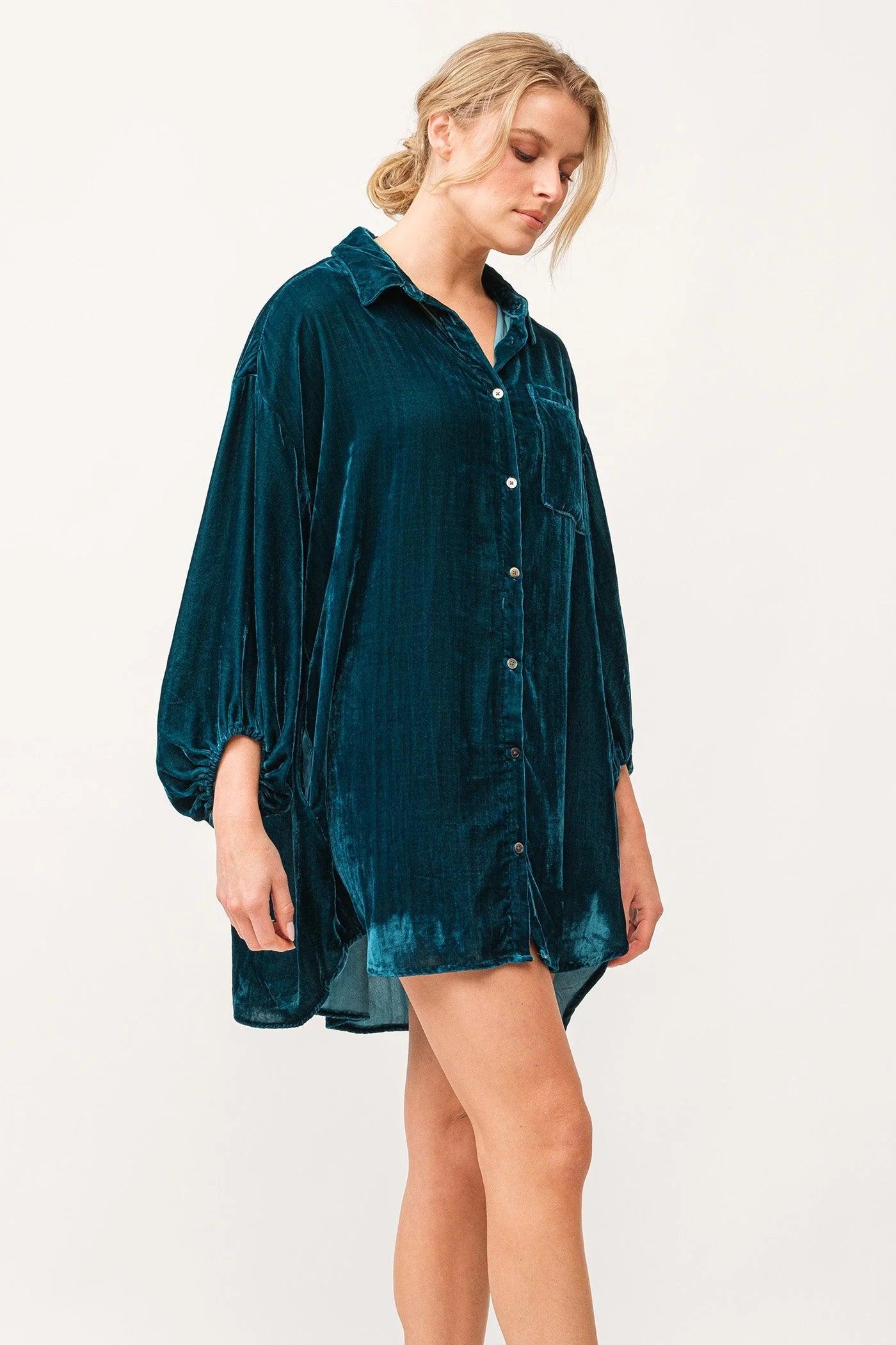 Leigh button down 3/4 bubble sleeve dress Product Image