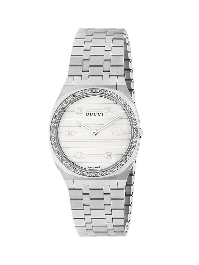 Womens Logo-Embossed Stainless Steel & Diamond Bracelet Watch Product Image