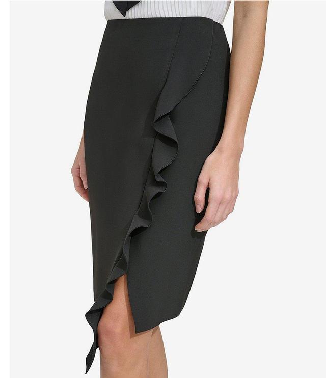 DKNY Stretch Drapey Twill Ruffle Front Skirt Product Image