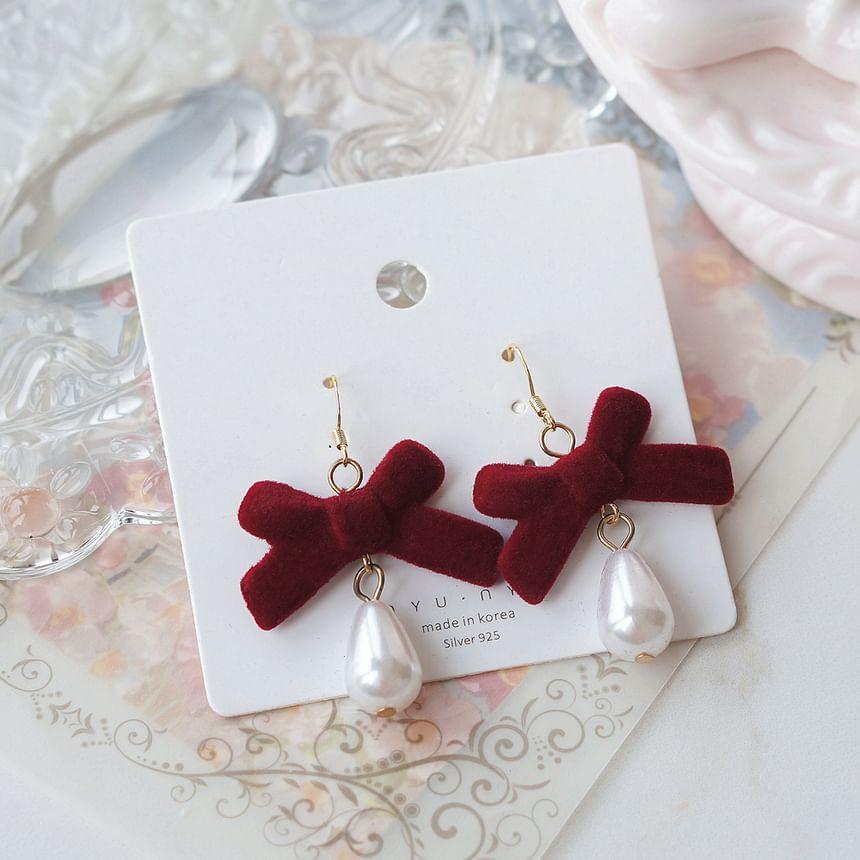 Bow Faux Pearl Drop Hook Earring / Clip-On Earring Product Image