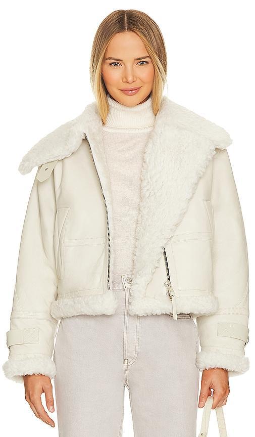 AGOLDE x Shoreditch Ski Club Lola Shearling Jacket in Cream. Product Image