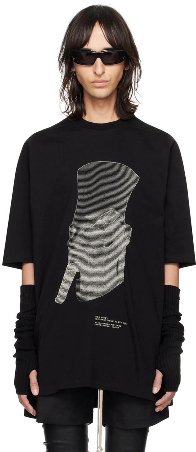 RICK OWENS Ron Jumbo Embroidered Cotton T-shirt In Black Product Image