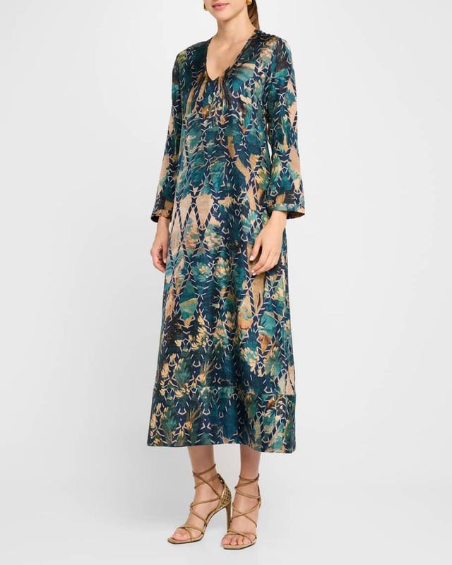 Abstract-Print Silk Maxi Dress Product Image