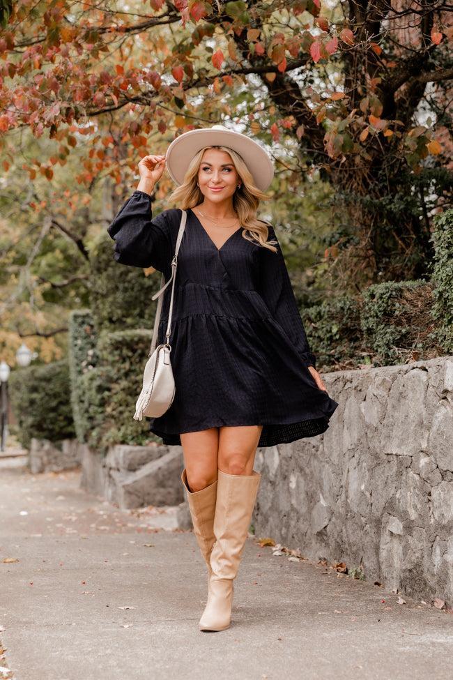 Your Purpose Black V-Neck Long Sleeve Tiered Mini Dress FINAL SALE Product Image