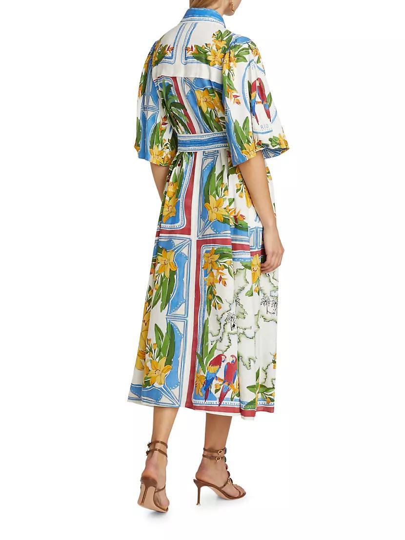 Tropical Destination Linen-Blend Belted Midi-Dress Product Image