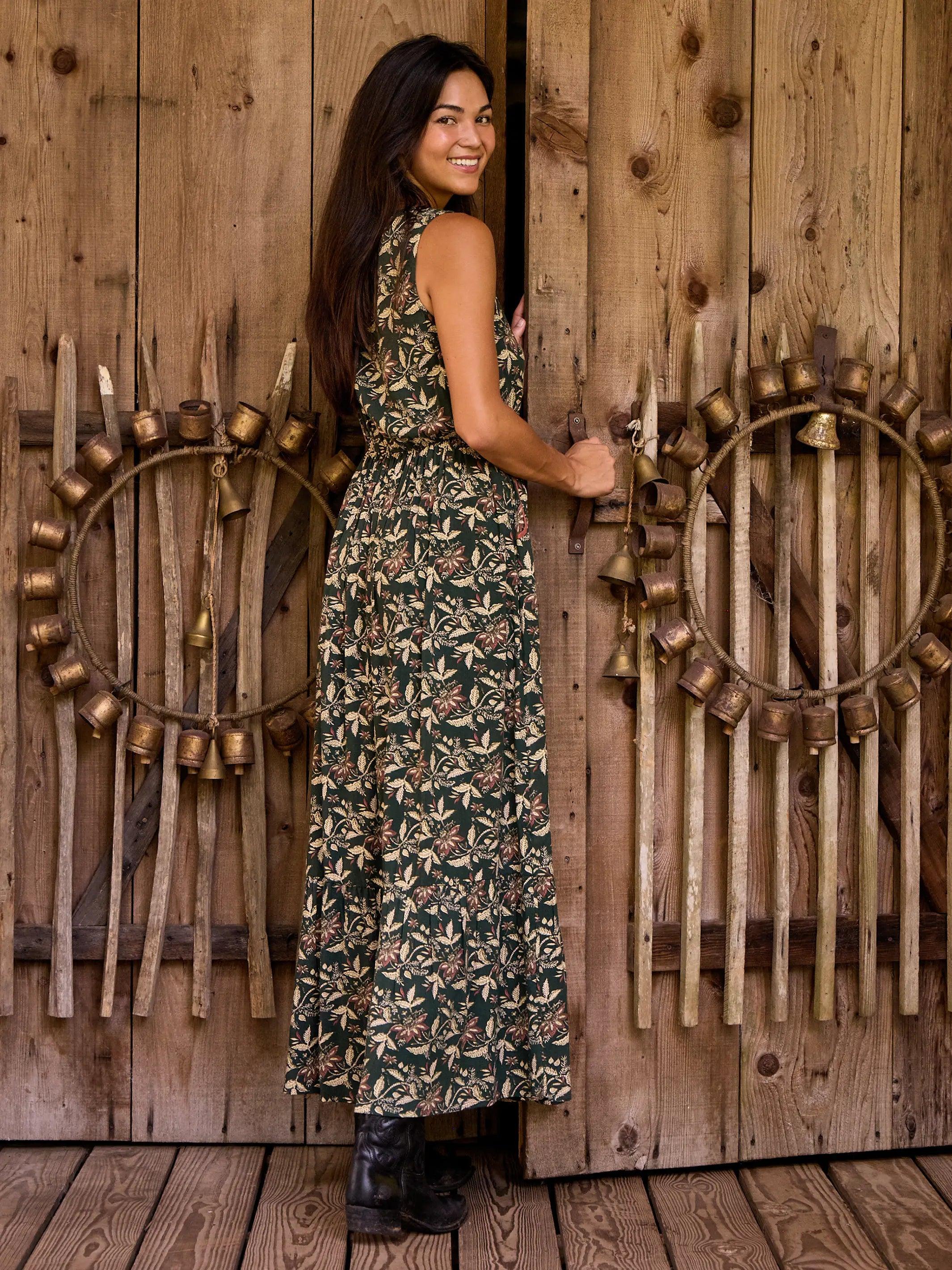 Paige Maxi Dress - Dark Olive Tan Leaf Product Image