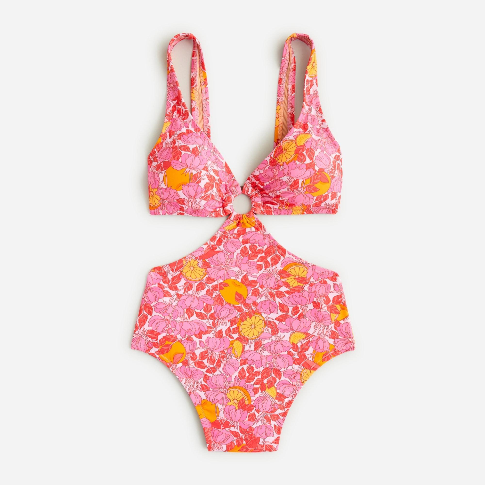 O-ring cutout one-piece swimsuit in pink limone print Product Image