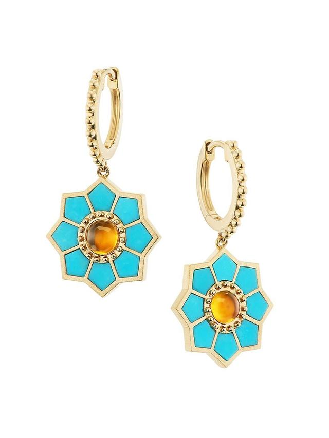 Womens Fez 18K Yellow Gold, Turquoise & Citrine Huggie Earrings Product Image