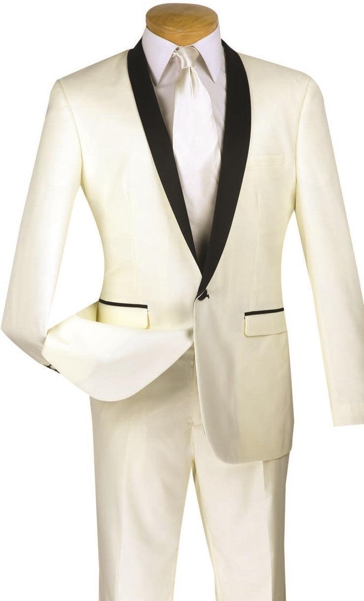 (42R) Shawl Collar Slim Fit Tuxedo 2 Piece 1 Button Ivory Product Image