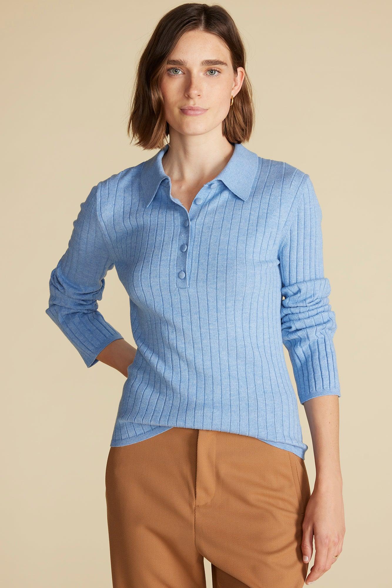 Lorraine Merino Wool Henley Sweater - Sky Blue Product Image