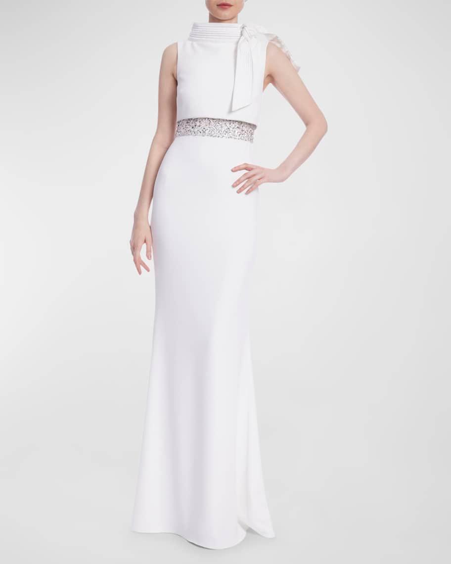 Funnel-Neck Embellished Column Gown Product Image