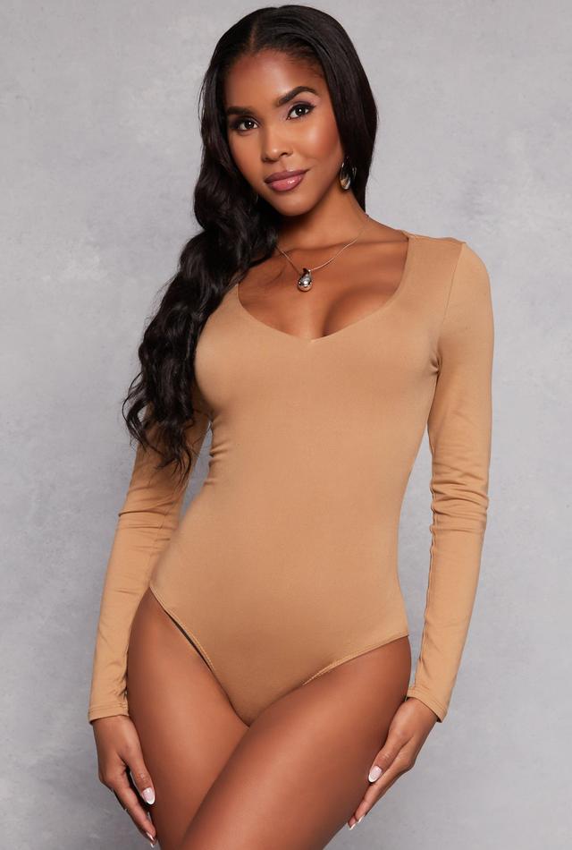 Womens Basic V Neck Long Sleeve Bodysuit Product Image