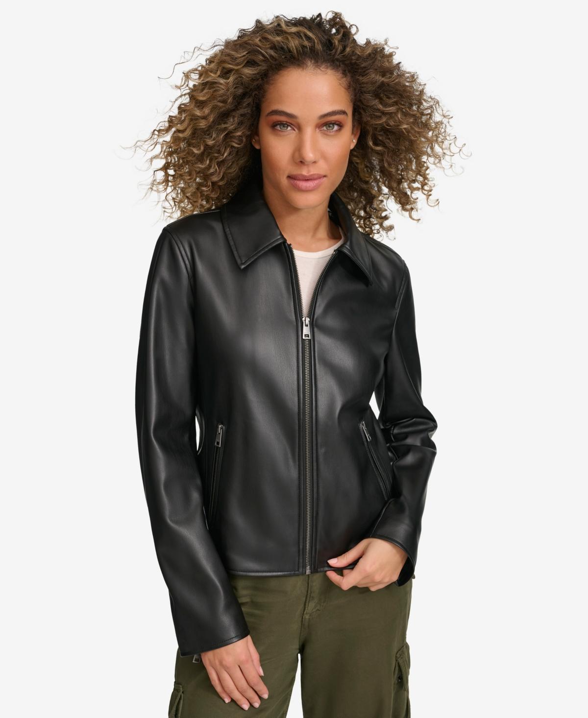 Womens Levis Faux-Leather Jacket with Laydown Collar Dark Green Product Image