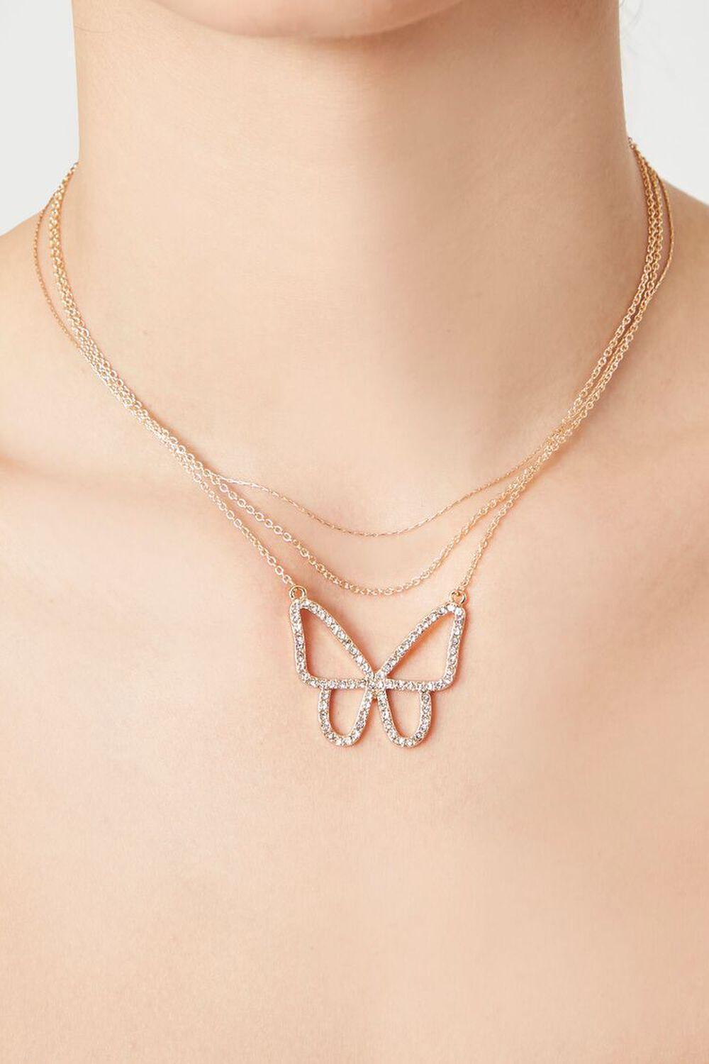 Layered Rhinestone Butterfly Necklace | Forever 21 Product Image