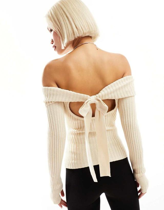 Motel bow-back off shoulder sweater in cream Product Image