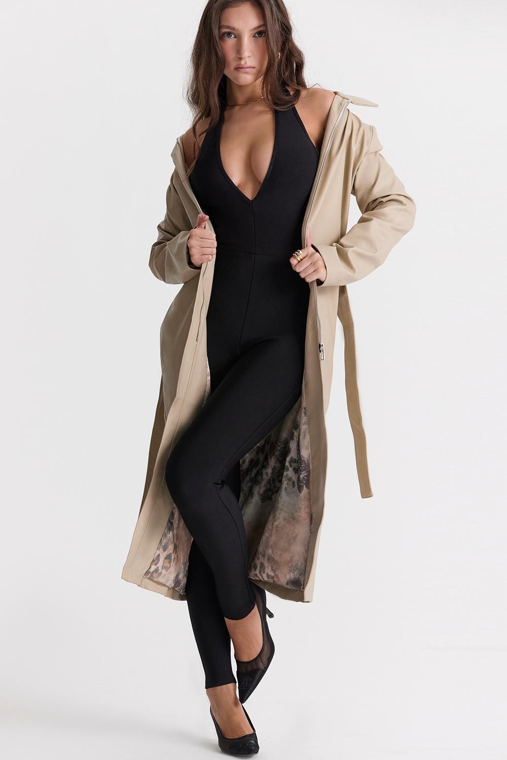 Ariel Beige Vegan Leather Trench Coat Product Image