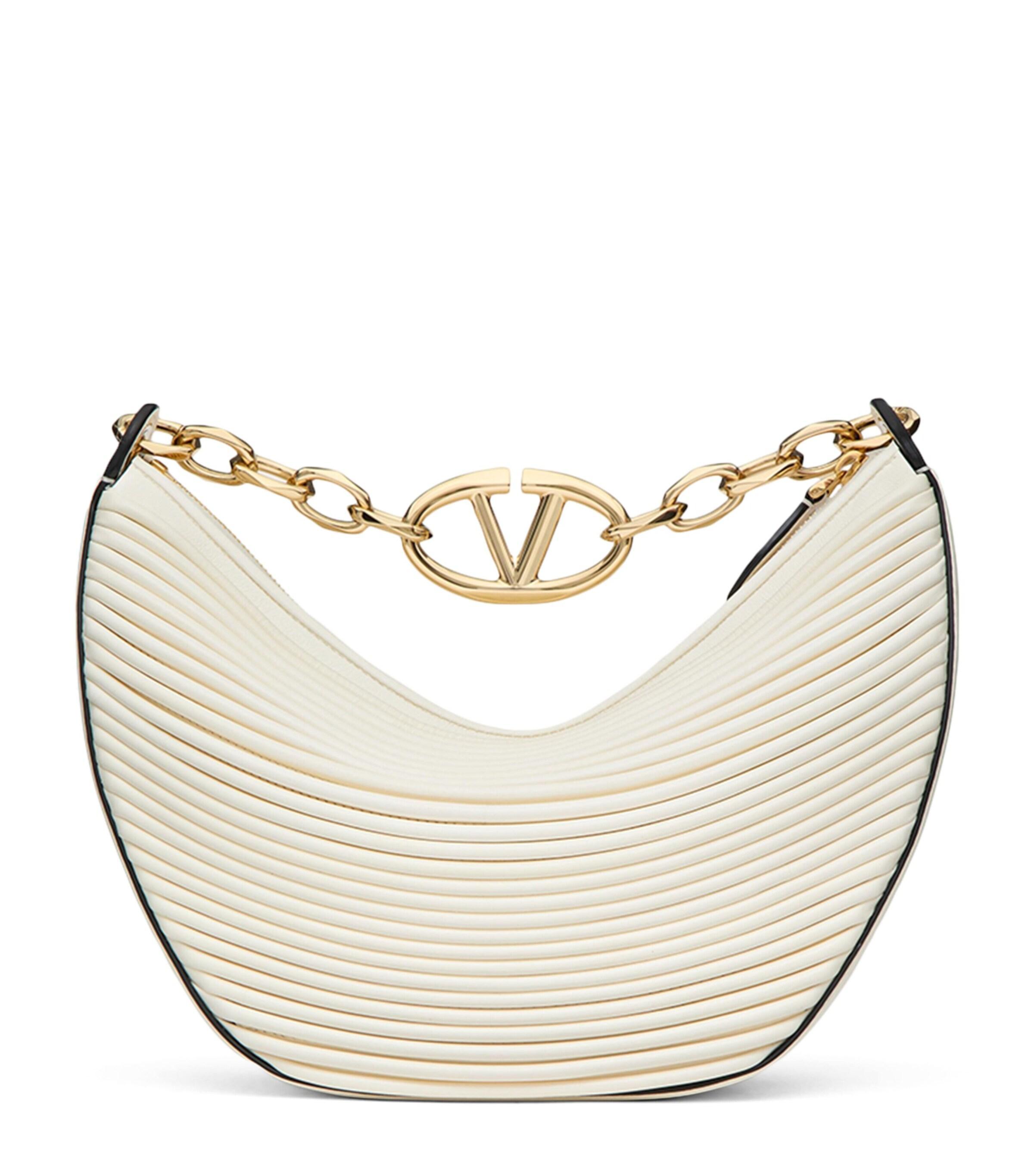 VALENTINO GARAVANI Small Leather Vlogo Moon Shoulder Bag In Ivory Product Image